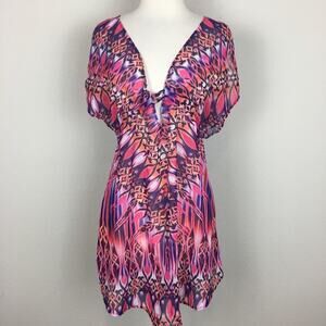 Becca Pink Multi Color Print Sheer Swim Cover M/L